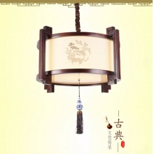 现代新中式实木吊灯客厅圆形中国风古典灯具简约布艺茶室餐厅吊灯